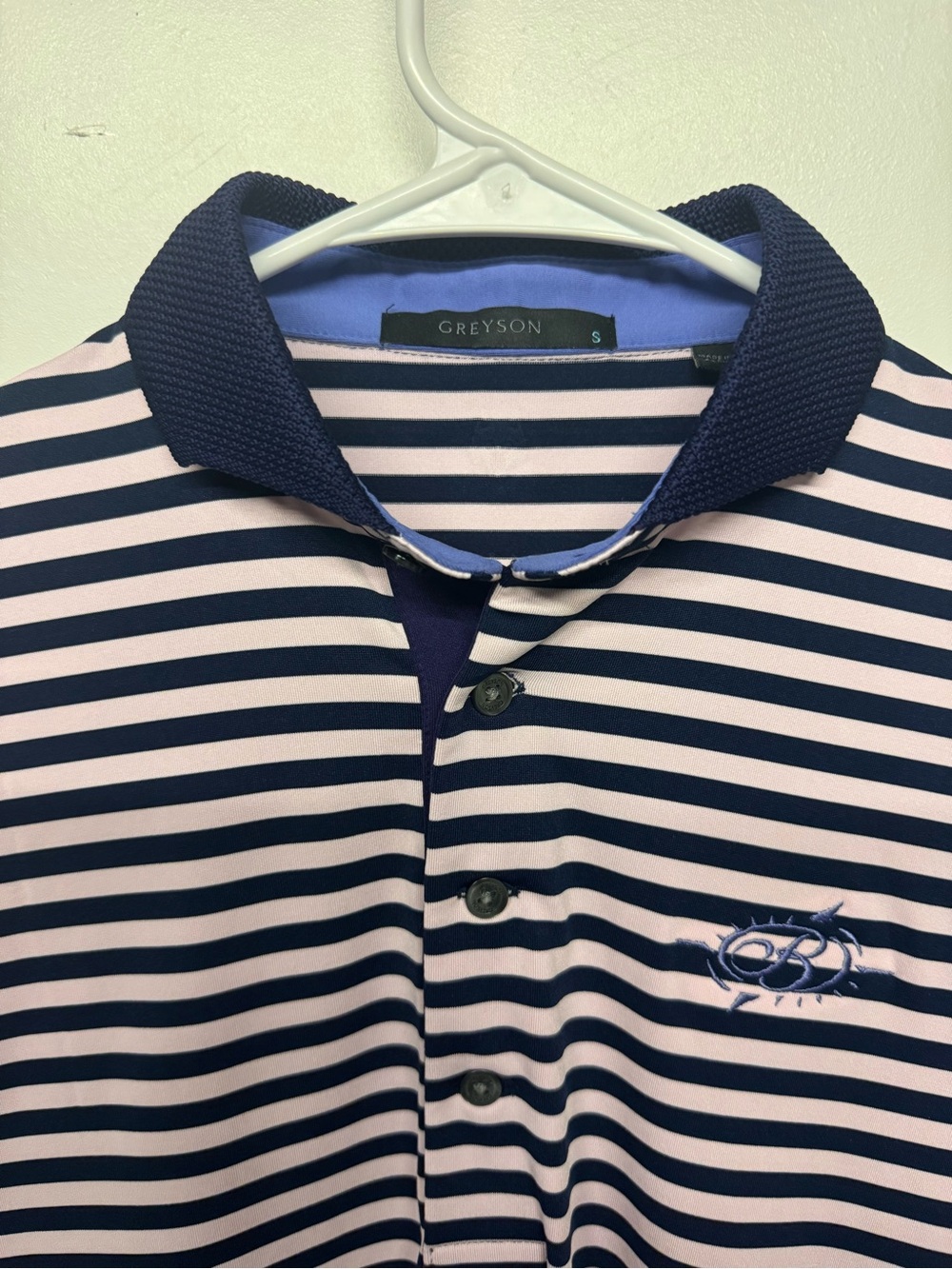 Greyson Navy and Light Pink Striped Polo